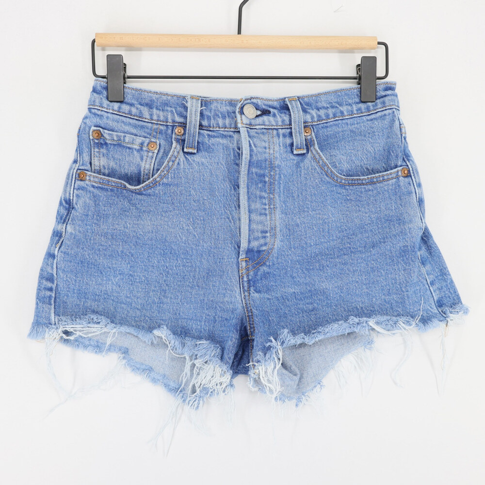Levis 501 Original Shorts Womens 25 Blue High Rise Button Fly Cut Off Frayed